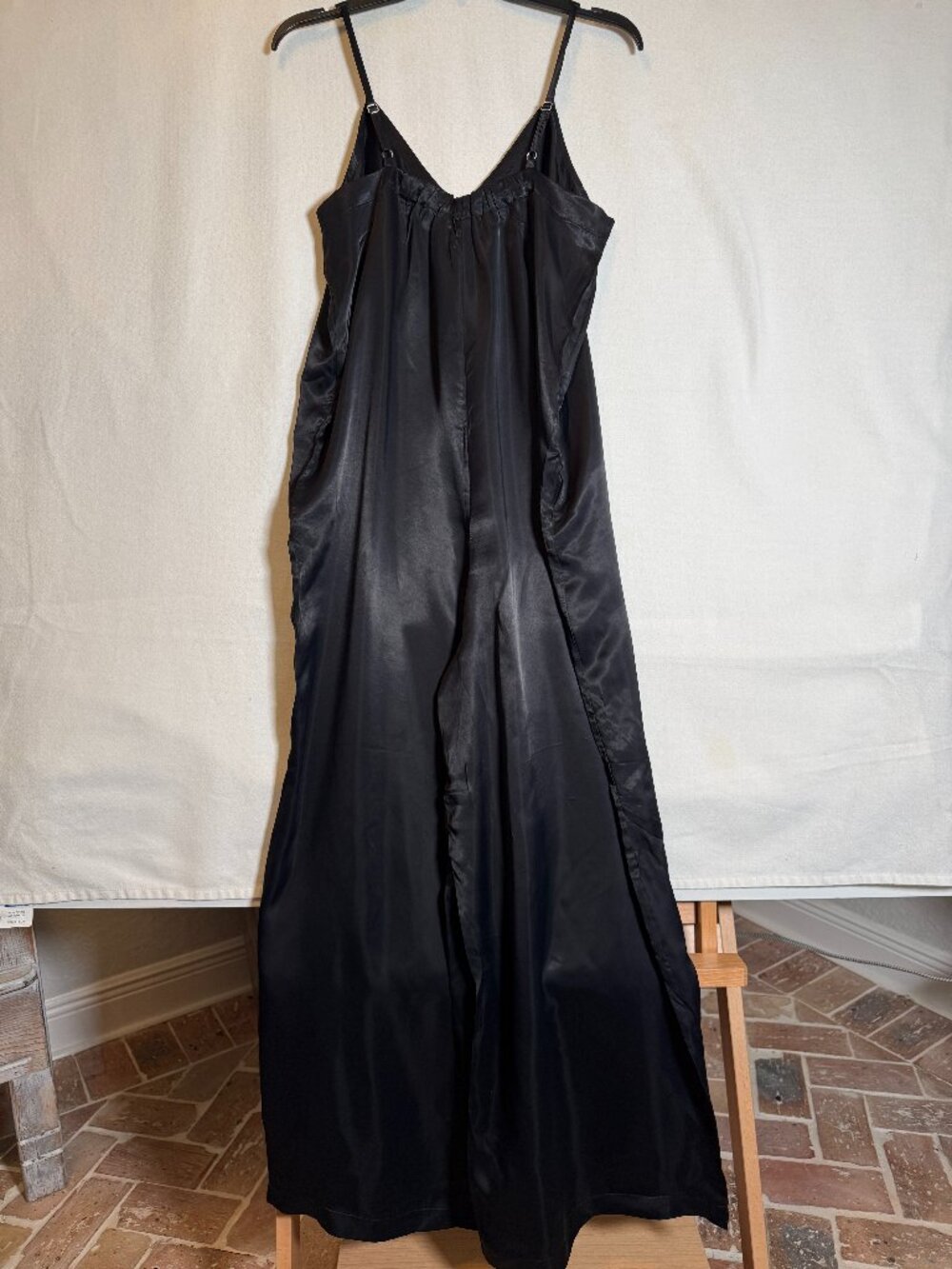 Athleta Calm Cool Romper Wide Leg Pockets Satin Black Size S